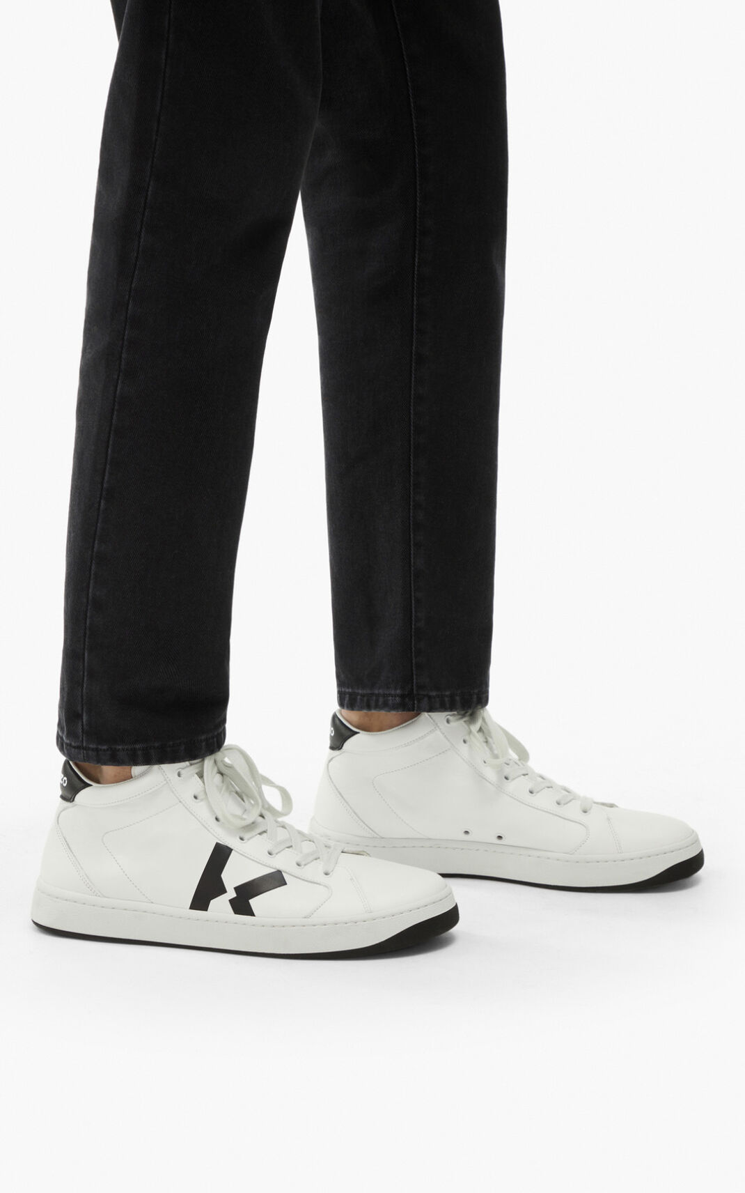 Zapatillas Kenzo Kourt Cuero Altas top Hombre Blancas WXU428609